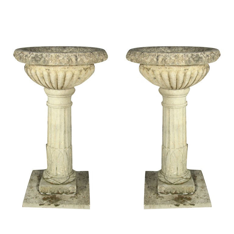 Pair of Tall 18th C Carved Limestone Urns owned by the Duke of Marlborough For Sale