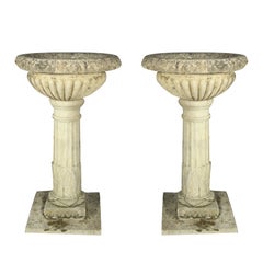 Pair of Tall 18th C Carved Limestone Urns owned by the Duke of Marlborough