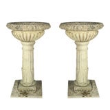 Pair of Tall 18th C Carved Limestone Urns owned by the Duke of Marlborough 3