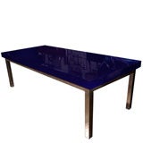 Aluminum Coffee Table with Blue Resin Top, French 1960s