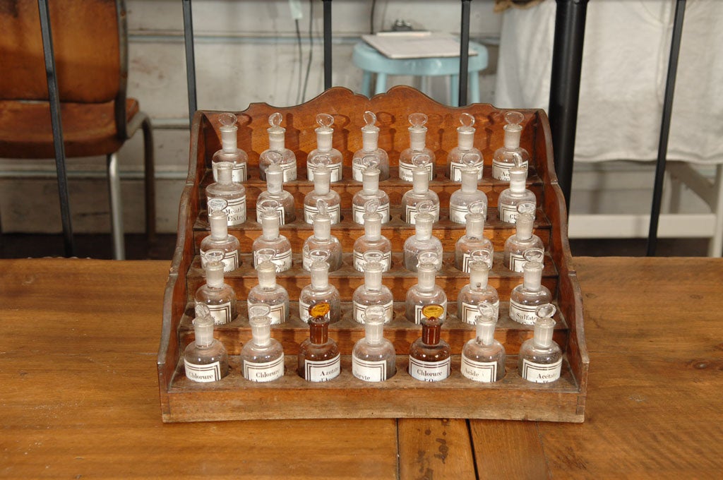 19th Century French Apothecary Cabinet with Small Pharmacy Bottles