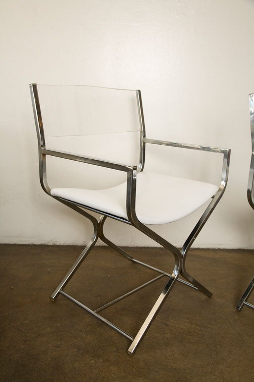 Pair of Lucite and chrome directors chairs. 1