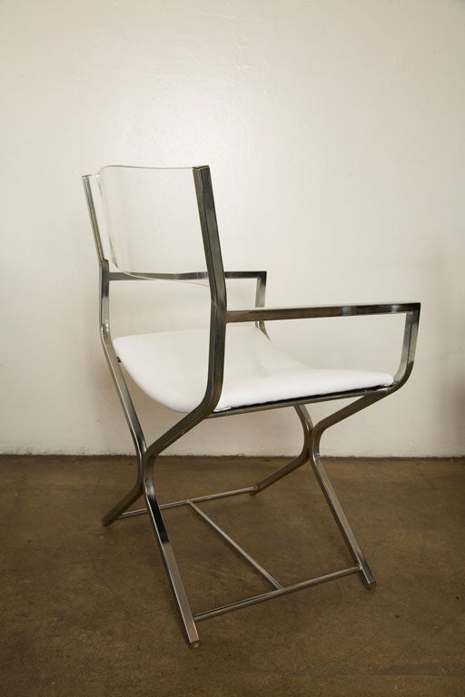 Pair of Lucite and chrome directors chairs. 3