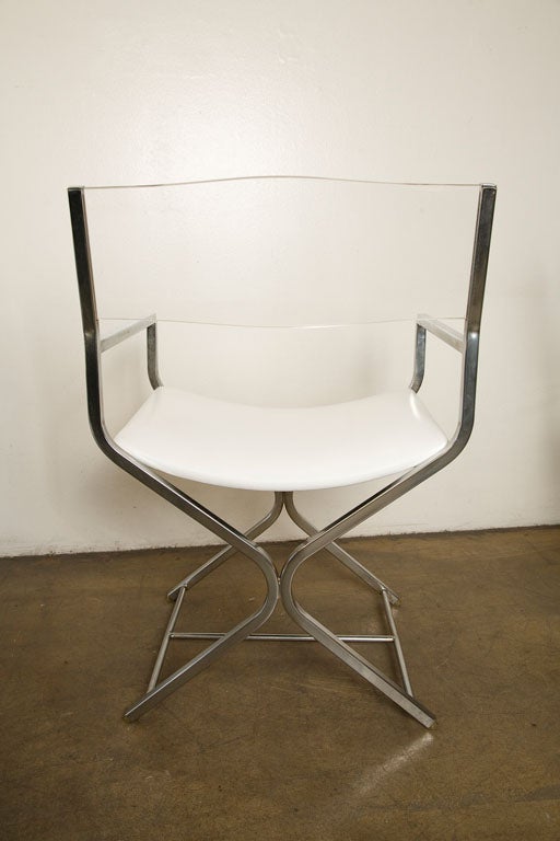 Pair of Lucite and chrome directors chairs. 4