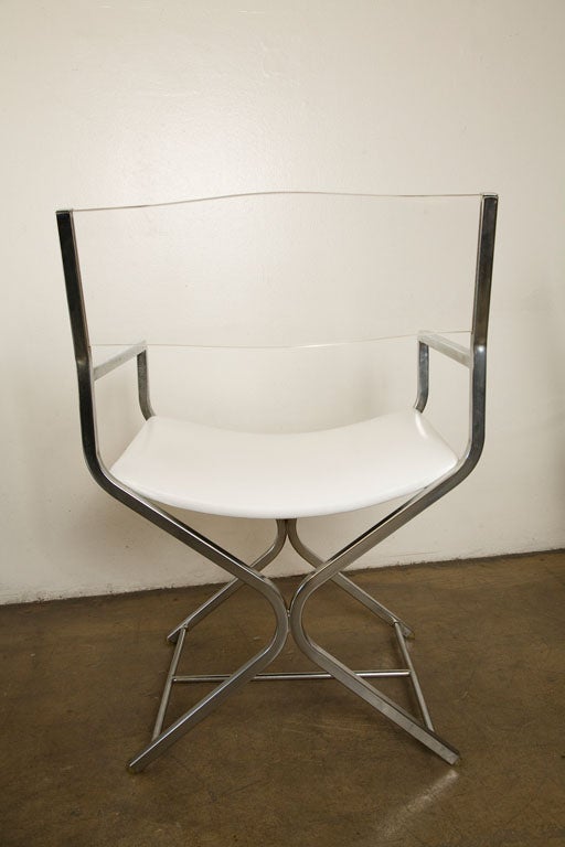 Pair of Lucite and chrome directors chairs. 5
