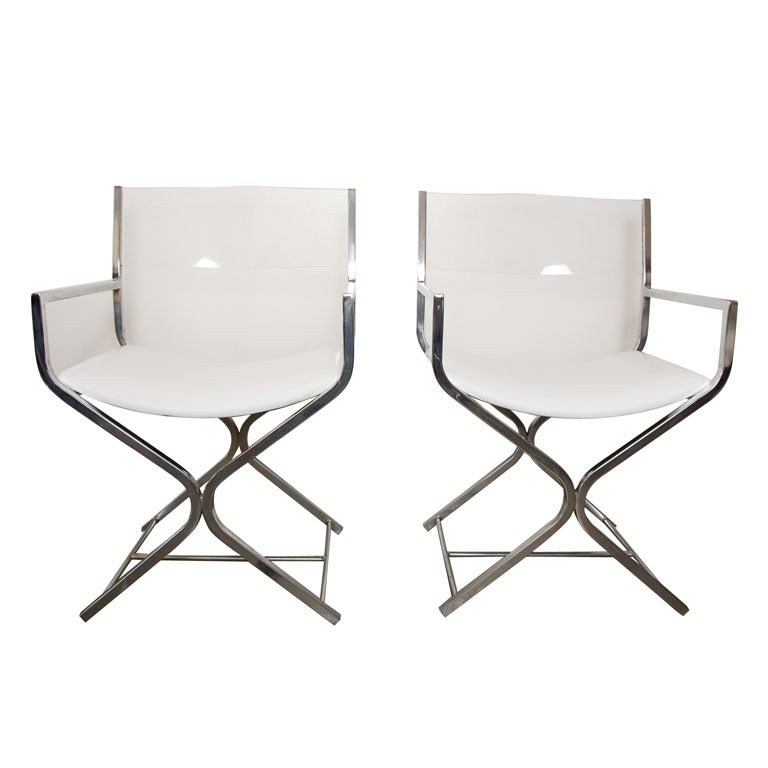 Pair of Lucite and chrome directors chairs.