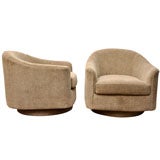 Retro Pair of Swivel  Chairs and an ottoman by Milo Baughman