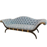 Art Moderne Style Upholstered Gilt and Black Lacquered Sofa