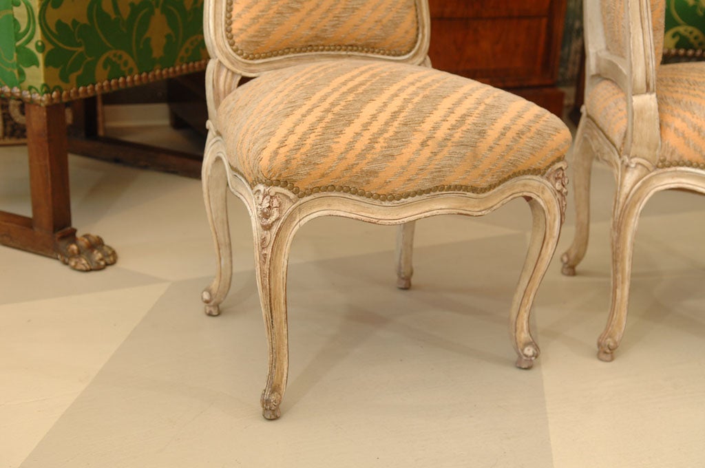 Wood Pair of Maison Jansen French Painted Side Chairs