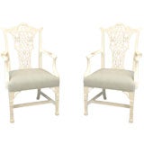 Pair of White Lacquered  Arm Chairs