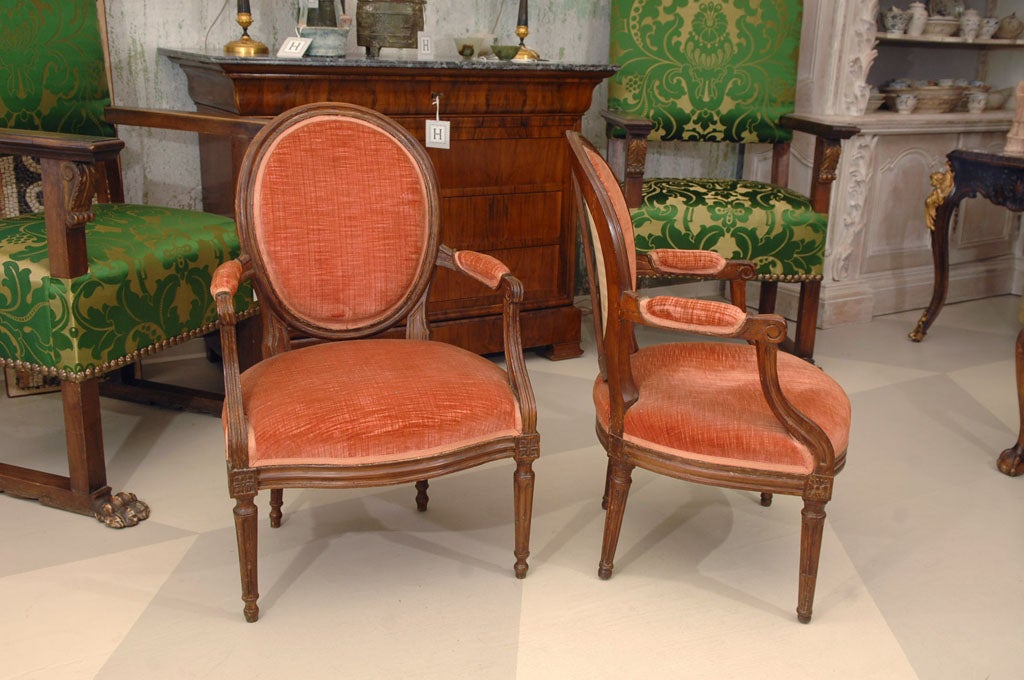 French Pair of Late 19th Century Louis XVI Fruitwood Fauteuils For Sale