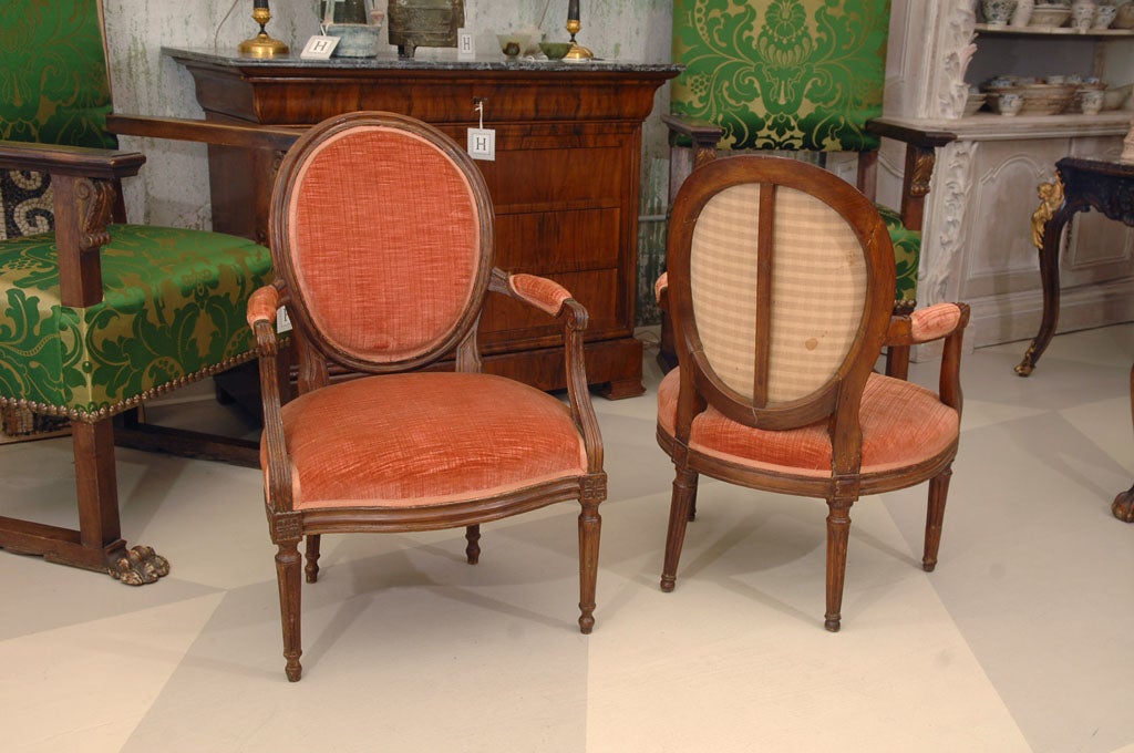Pair of Late 19th Century Louis XVI Fruitwood Fauteuils In Excellent Condition For Sale In Dallas, TX