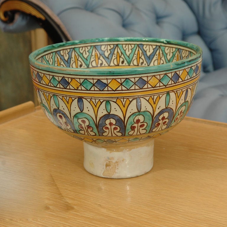 Moroccan Faience Pottery Footed Bowl, with polychrome decoration