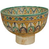 Vintage Moroccan Faience Pottery Footed Bowl, with polychrome decoration