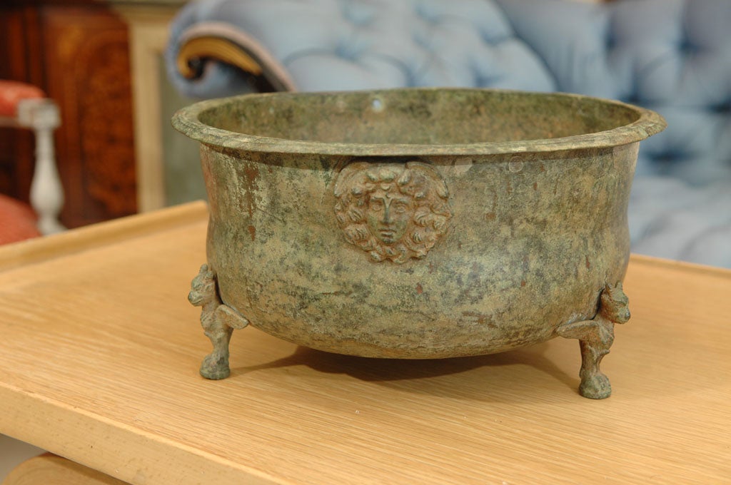 Italian Roman Bronze Bowl, decorated with reliefs of Medusa