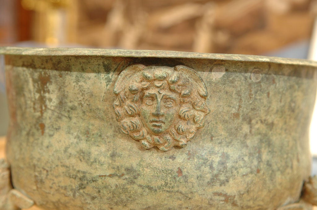 Roman Bronze Bowl, decorated with reliefs of Medusa In Good Condition In Dallas, TX