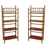 Pair of Red Lacquered and Bamboo Etageres