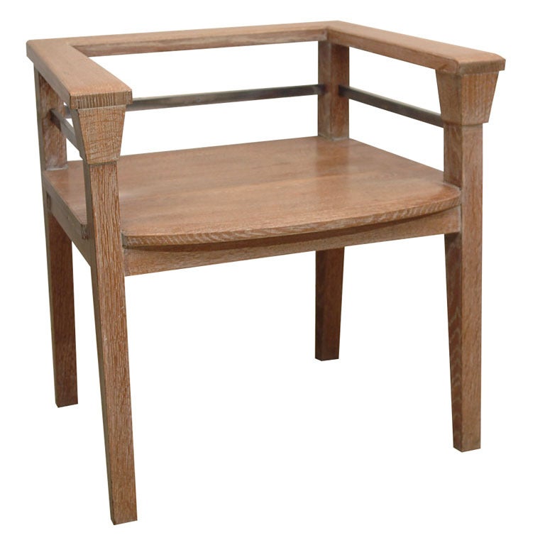 Cerused Oak and Steel Arm Chair by Juan Montoya For Sale