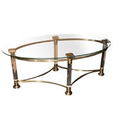 Antique 20th Century Glass Oval Cocktail Table with Bronze Capitals