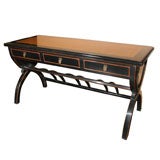 Early 20th Century Ebonized Writing Table with Rattan Top