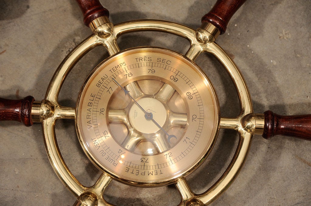 Mid-20th Century Matched Hermes Ships Wheel Clock/Barometer