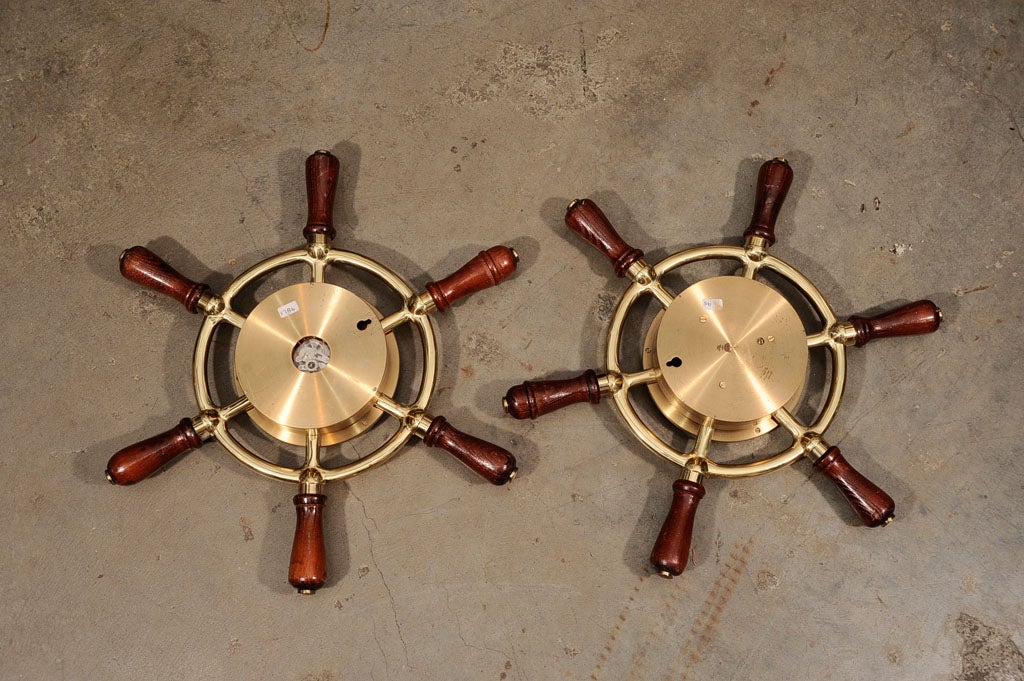 Brass Matched Hermes Ships Wheel Clock/Barometer