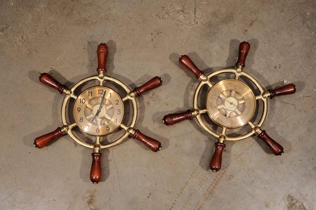 Matched Hermes Ships Wheel Clock/Barometer 1