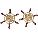 Vintage Matched Hermes Ships Wheel Clock/Barometer