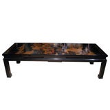 Fine custom made black lacquer table with 18C Chinese top.