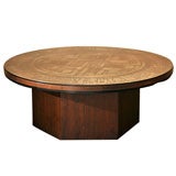 Italian pressed releif pattern copper and walnut coffee table