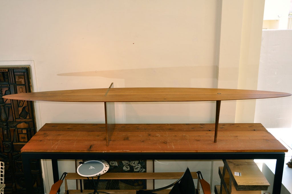 Rare surfboard table in walnut and steel by Paul Tuttle