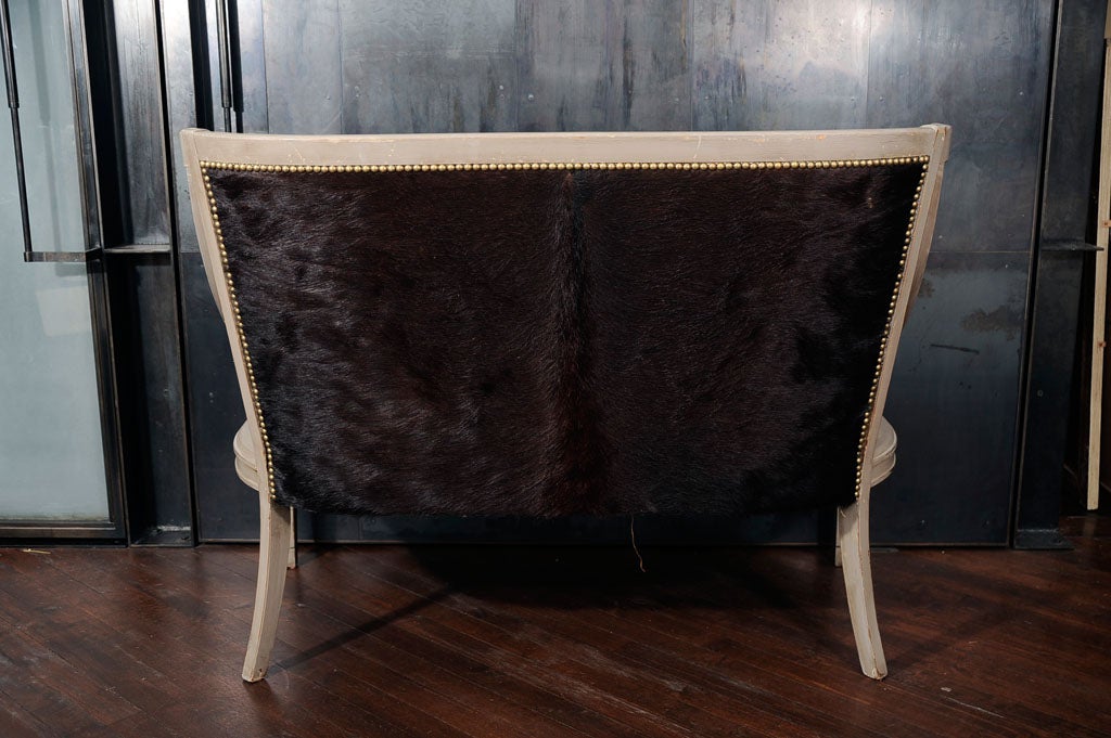 Vintage Belgium Cowhide Caned Settee with Pillows 2