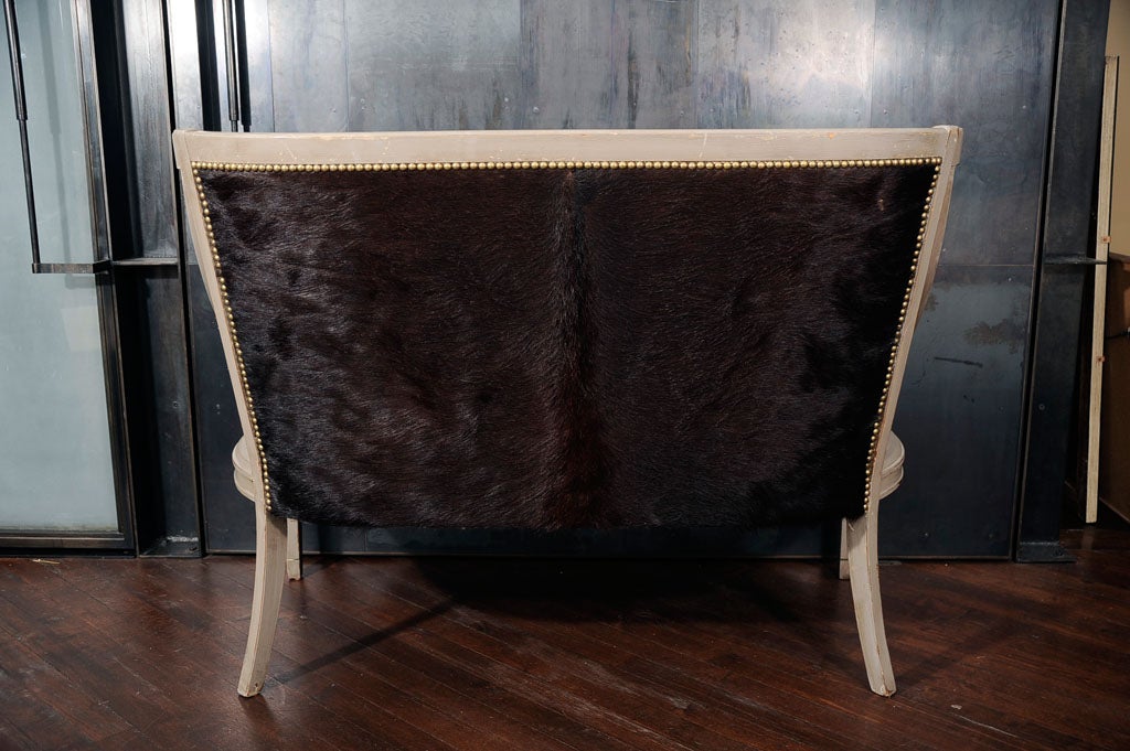 Vintage Belgium Cowhide Caned Settee with Pillows 4