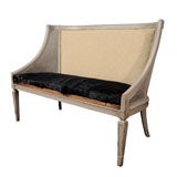 Vintage Belgium Cowhide Caned Settee with Pillows