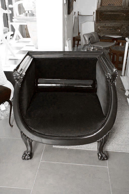 20th Century Victorian Chair in Black Lacquer and Belgian Velvet For Sale