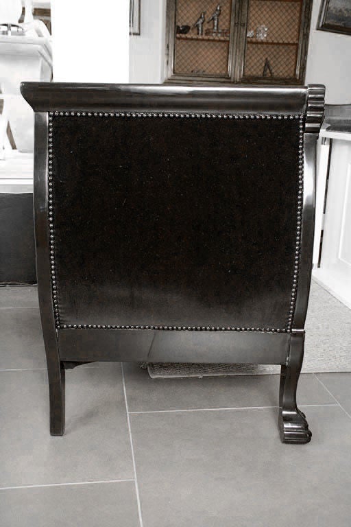 Wood Victorian Chair in Black Lacquer and Belgian Velvet For Sale