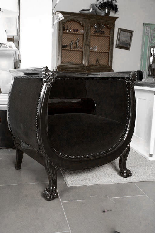 Victorian Chair in Black Lacquer and Belgian Velvet For Sale 5