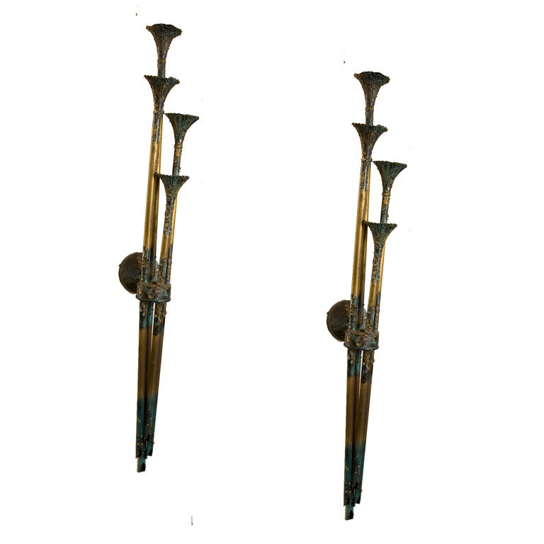 Pair of Patina Brutalist Sconces - The Feldman Company