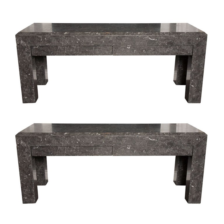 Pair of Gray Marble Benches