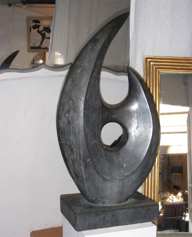 1960s gray stone abstract sculpture. For shipping purposes, please note the sculpture weighs around lbs. 110-120.