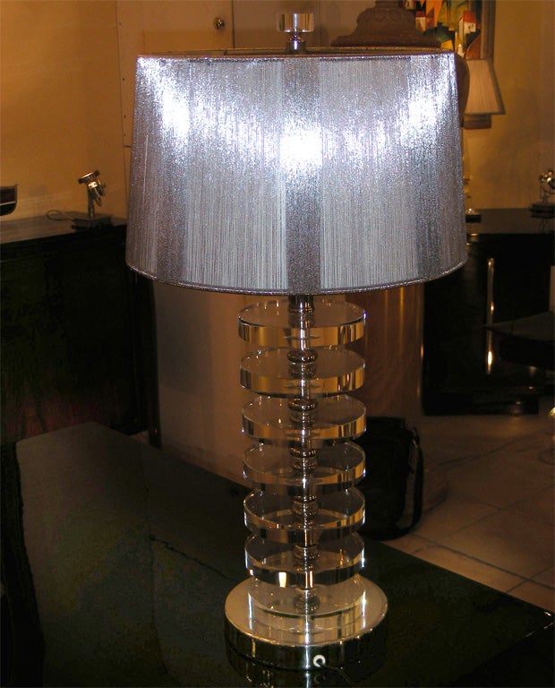 Two contemporary crystal lamps, hand-made, with metal base. Shade made with metal wires. Wired for electricity to US standards.