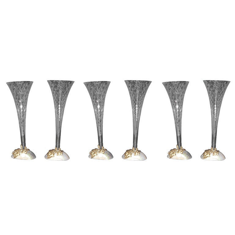 Six Champagne Glasses by Frédérique Lombard Morel. For Sale