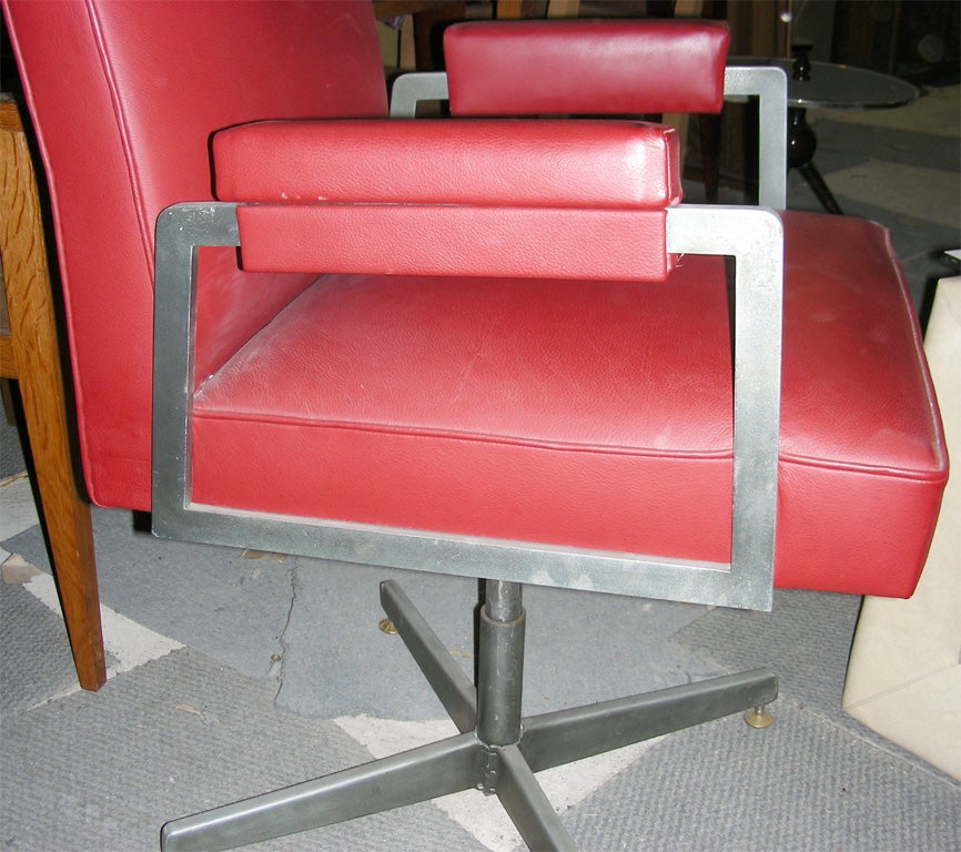 Leather 1950s Swiveling Armchair by Jules Leleu For Sale