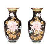 Vintage Pair of Enameled Cloisonne Vases