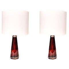 Pair of Orrefors Claret Cased Glass Lamps