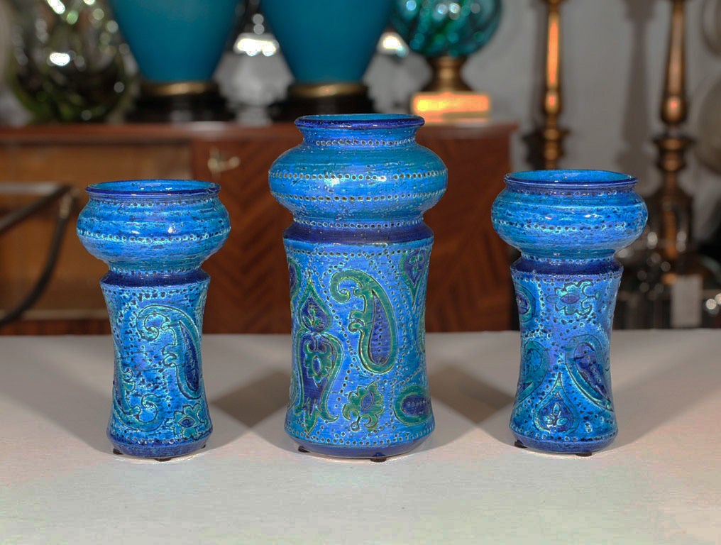 3 Piece Bitossi  Incised Paisley Ceramic Set