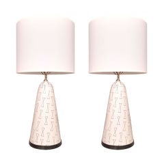 Pair of Italian Ceramic Lamps with Graphic Pattern