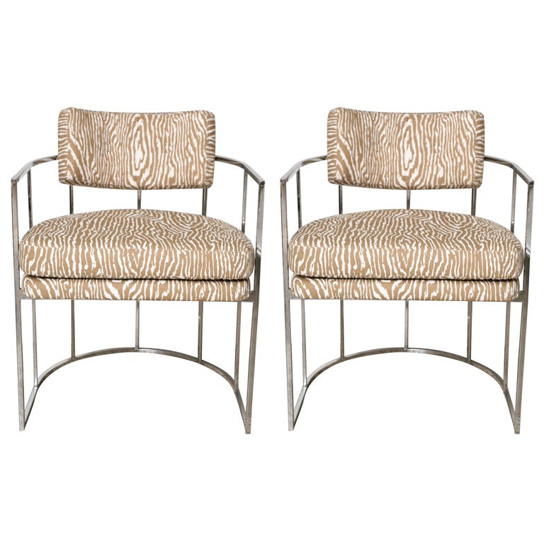 Pair of 70's Thayer Coggin Chrome Barrel Chairs at 1stdibs