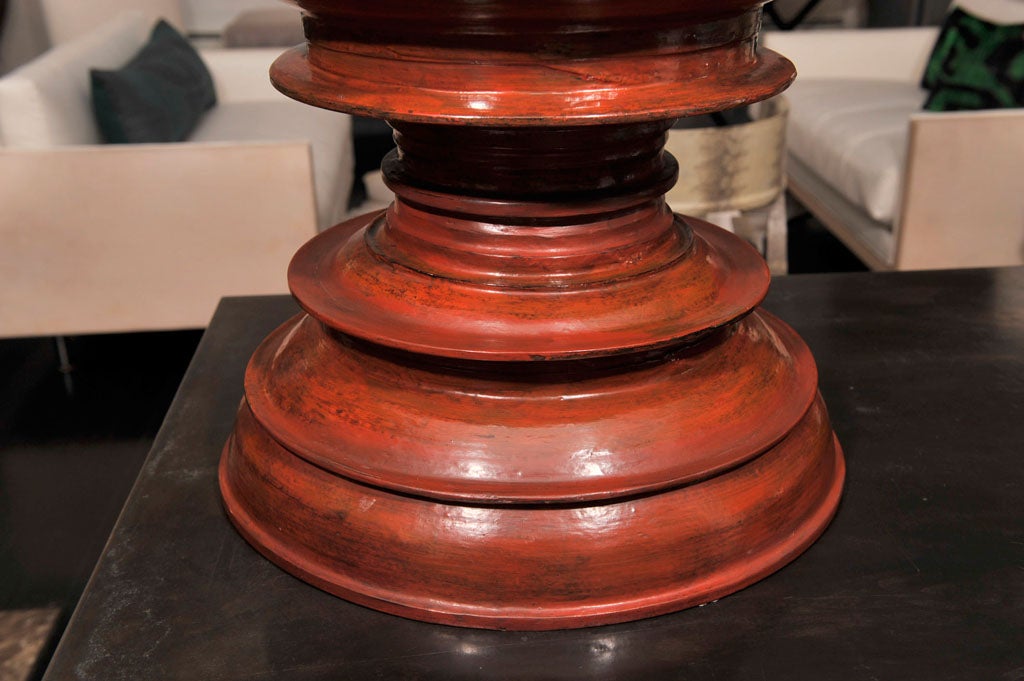 Chinese Large Red Lacquer Offering Bowl with Top and Inside Tray For Sale