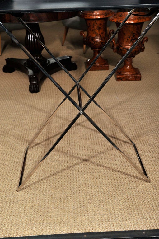 Ebony Tray with Folding Nickel Legs In Excellent Condition For Sale In New York, NY